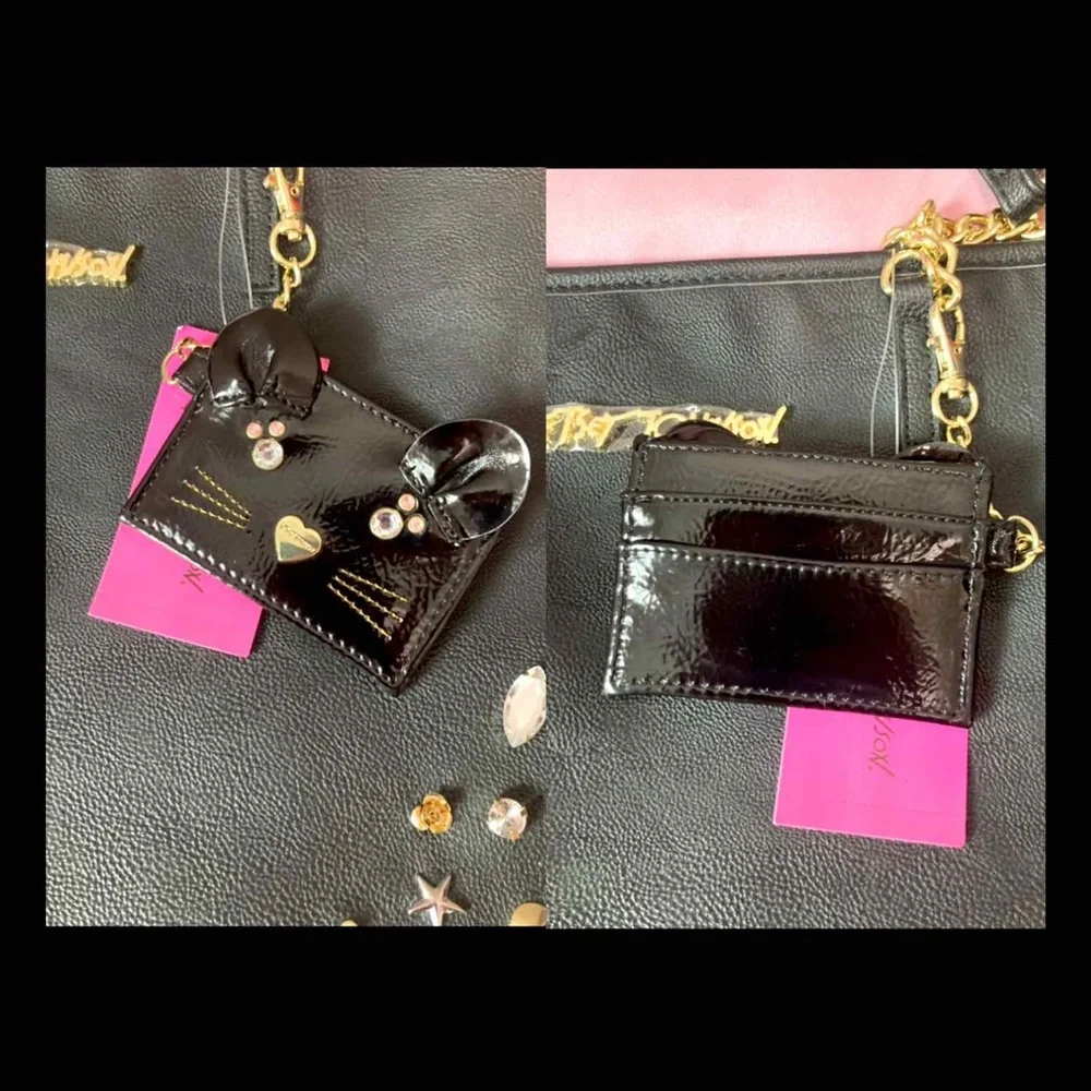 Betsy Johnson Large Black Studded Pins Tote w/ Small Crossbody. NWT! - Picture 9 of 16